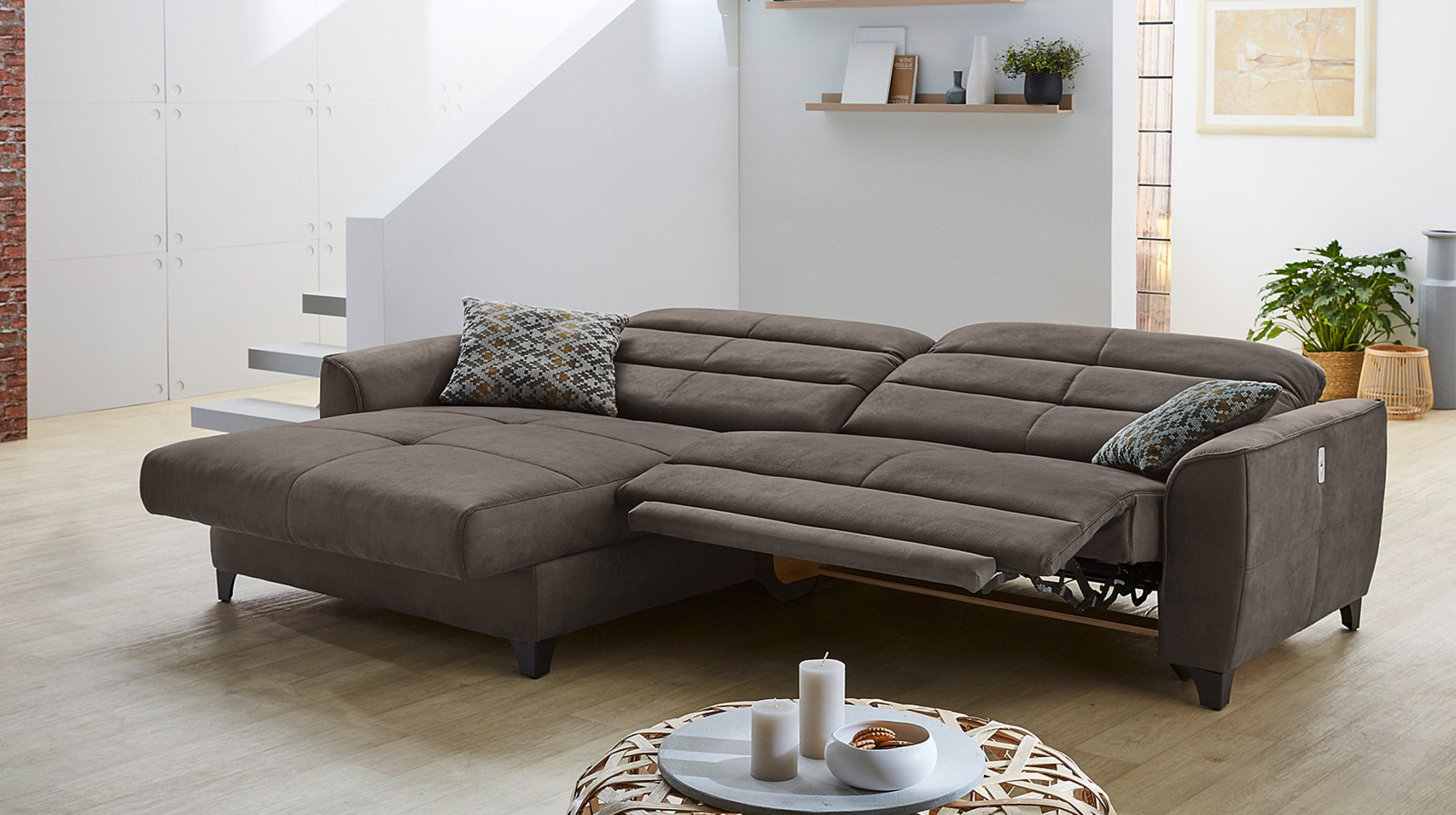 Ecksofa mit Relaxfunktion braun  x  cm - DOUBLE-ONE