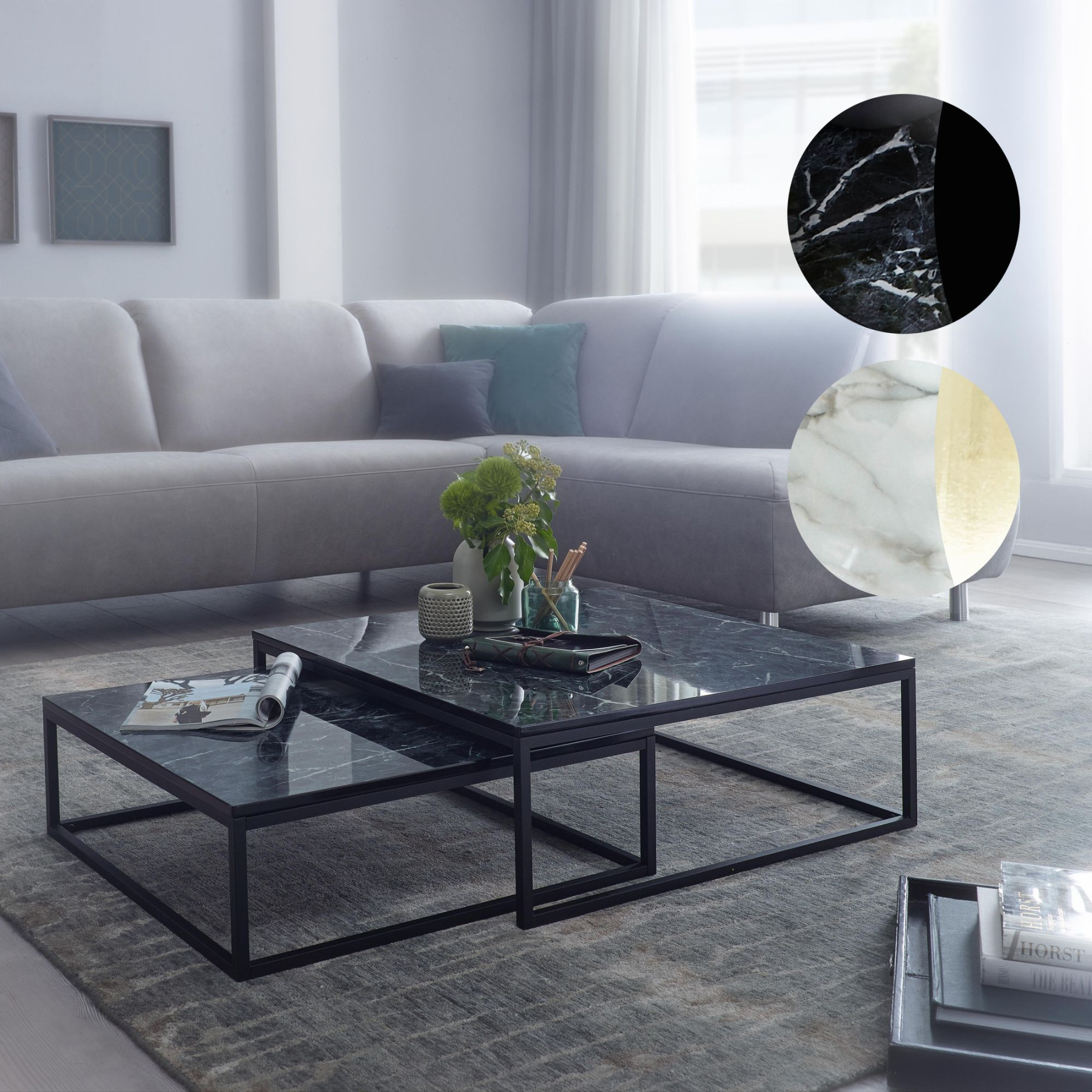 FineBuy Design Couchtisch er Set Marmor Optik Eckig, Couchtische