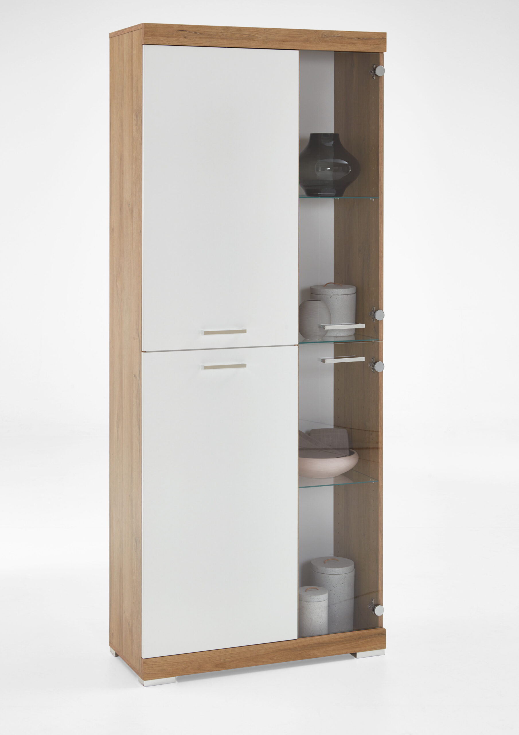 Hochschrank "Marta",  x  x , cm, Alteiche/weiß, Wohnzimmer,  Vitrine, Schrank