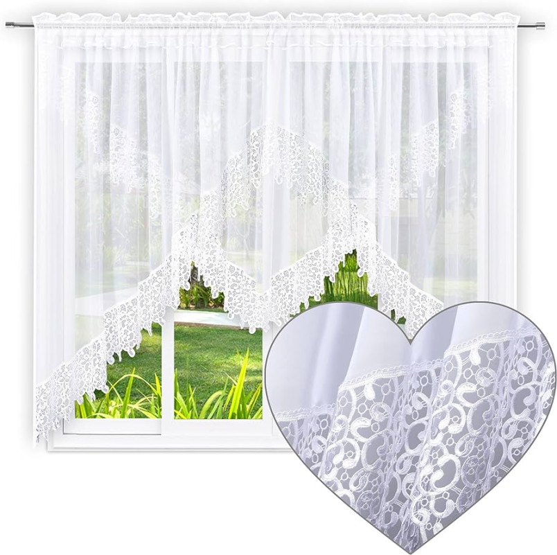 Home in Love Fertiggardine aus Voile mit Guipure Vorhang x  Kräuselband Wohnzimmer Weiss