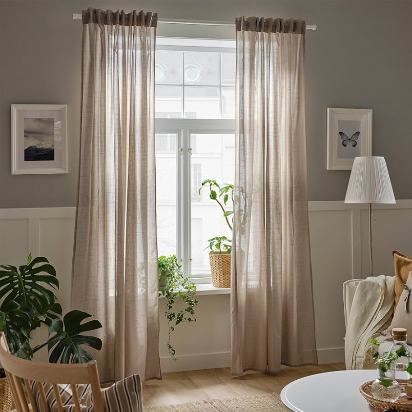 Ikea SILVERLÖNN Sheer Gardinen  Paar 45x cm beige