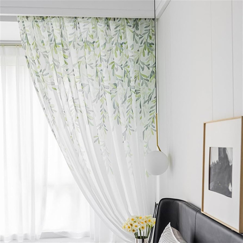 KEKUYA  er Set Wohnzimmer Gardinen,Voile Gardinen Vorhang halbtransparent  mit Ösen Gardinen Modern für Schlafzimmer Balkontür Luftige Gardinen, Grüne