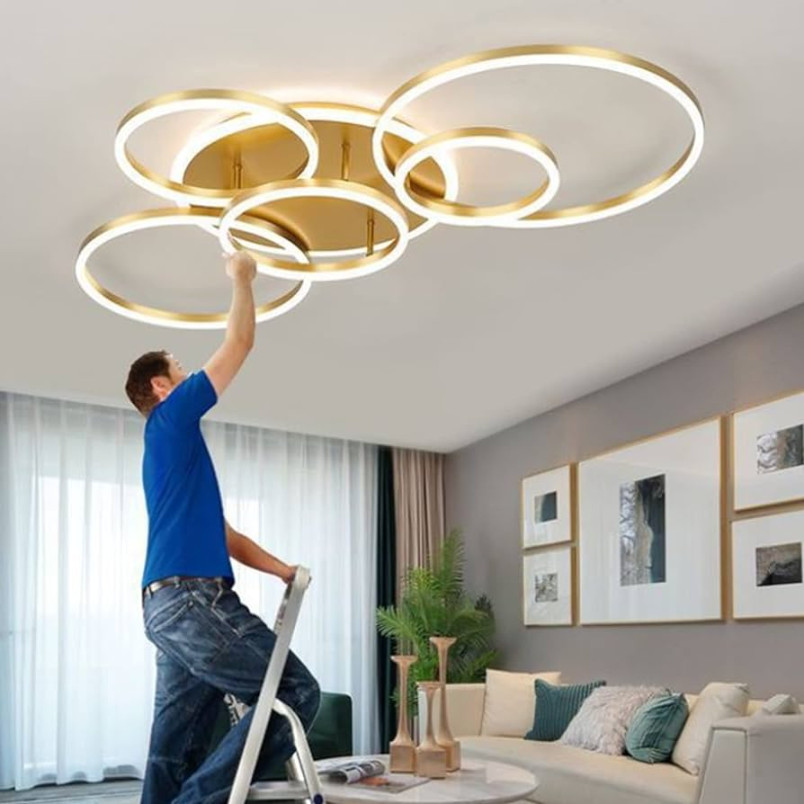 LED Deckenleuchte Moderne Wohnzimmer Lampe Golden Kreative Ring Design  Acryl Deckenlampe Innenbeleuchtung Deckenlicht Schlafzimmer Esszimmer Küche