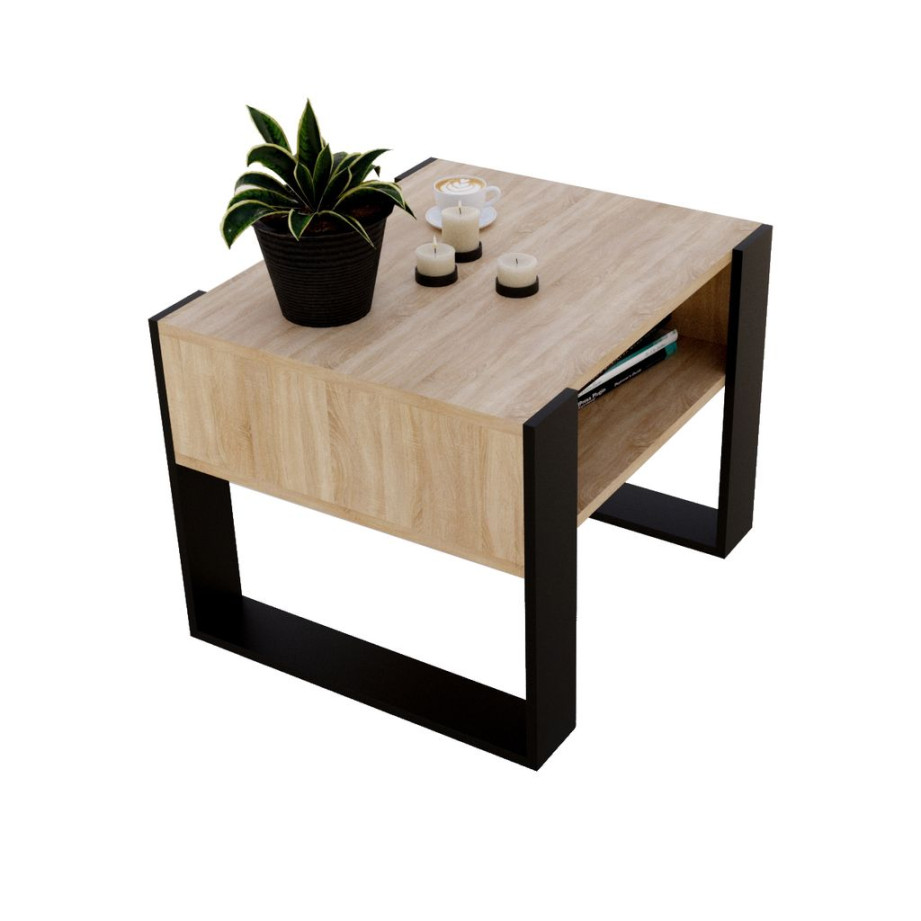 Moderner rechteckiger Couchtisch KARO  Wohnzimmertisch  x , x cm  Couchtisch klein aus Holz Modern Teetisch Holz Bardolino Eiche / Schwarz