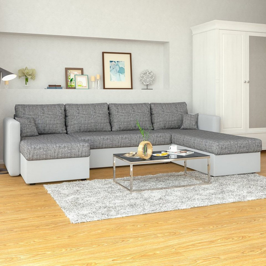 Vicco Wohnlandschaft Ecksofa mit Schlaffunktion XXL Grau / Grau