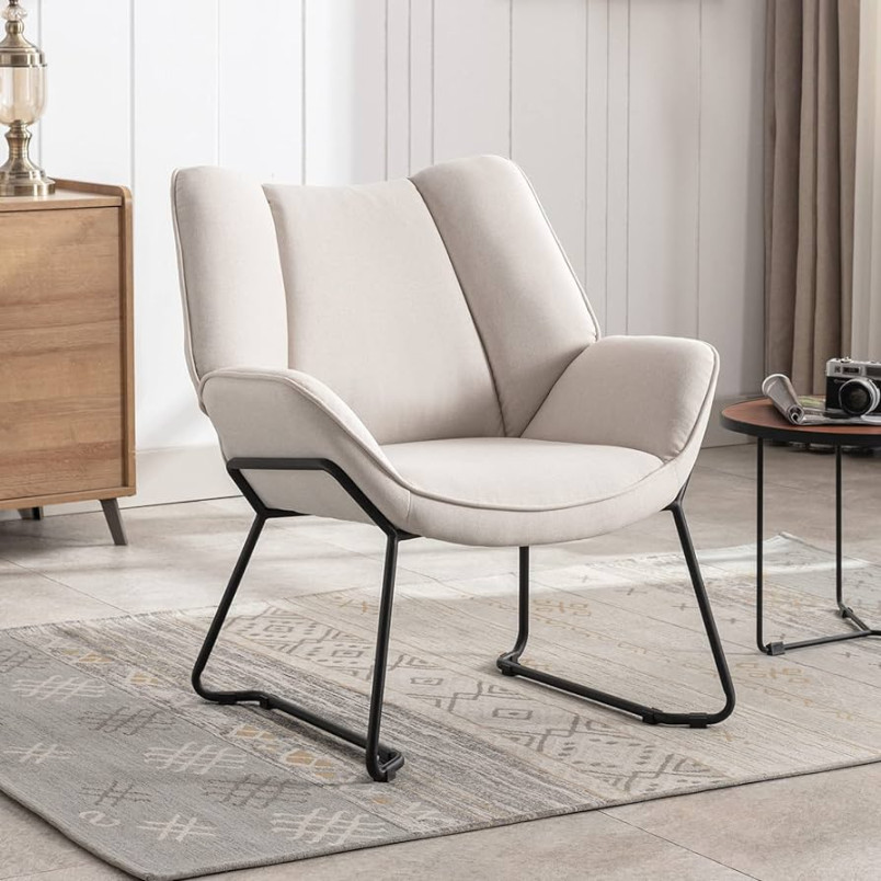 Wahson Sessel Wohnzimmer Einzelsofa Loungesessel modern Relaxsessel mit  Metallbeinen, Leinen, für Wohnzimmer/Schlafzimmer, Beige