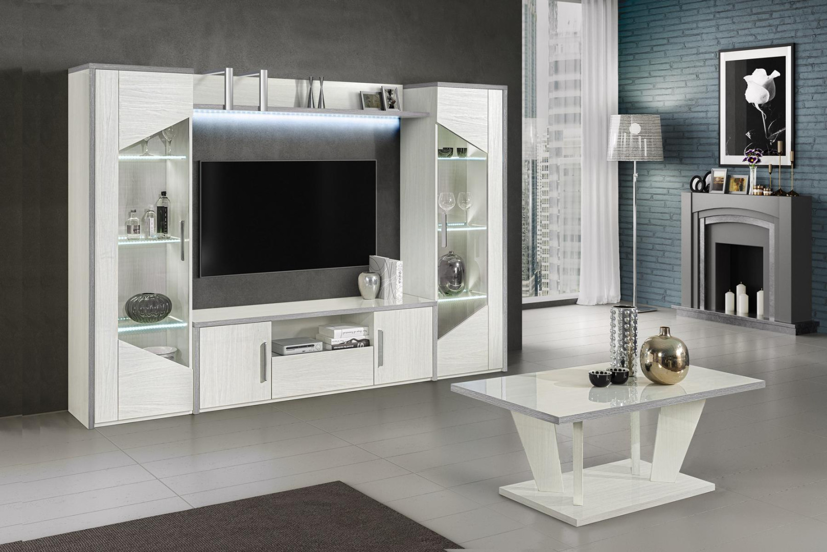 Wohnwand Set tlg RTV Vitrine Regal Wandschrank Garnitur  jvmoebel