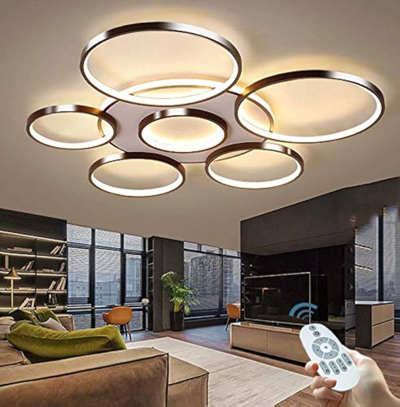 Deckenleuchte LED Modern Groß Wohnzimmerlampe Dimmbar Fernbedienung  Deckenlampe Ring Design Decke Schlafzimmerlampe Deckenlicht Acryl  Lampenschirm