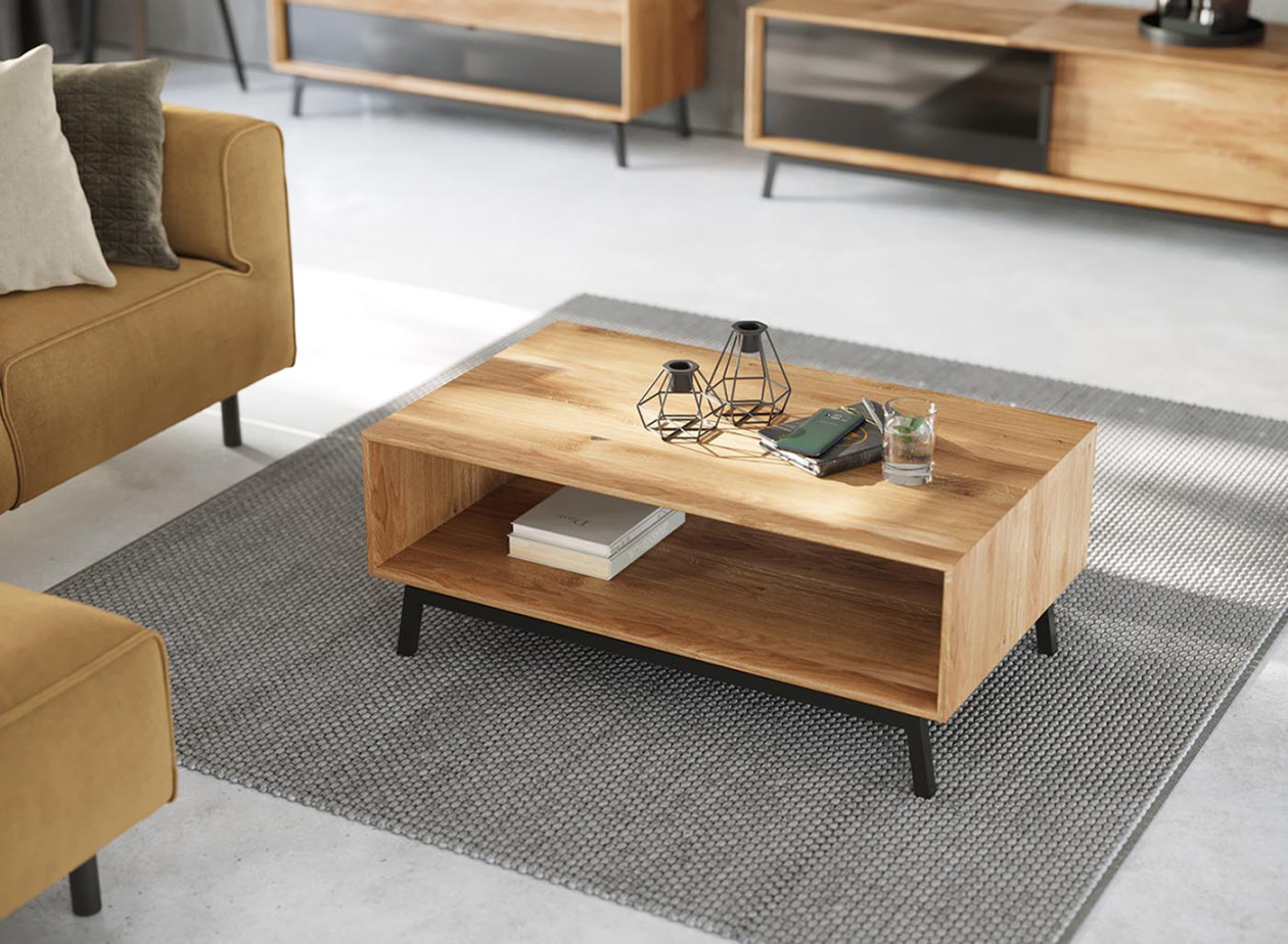 Modern Loft Couchtisch Massivholz Wildeiche geölt  Froschkönig