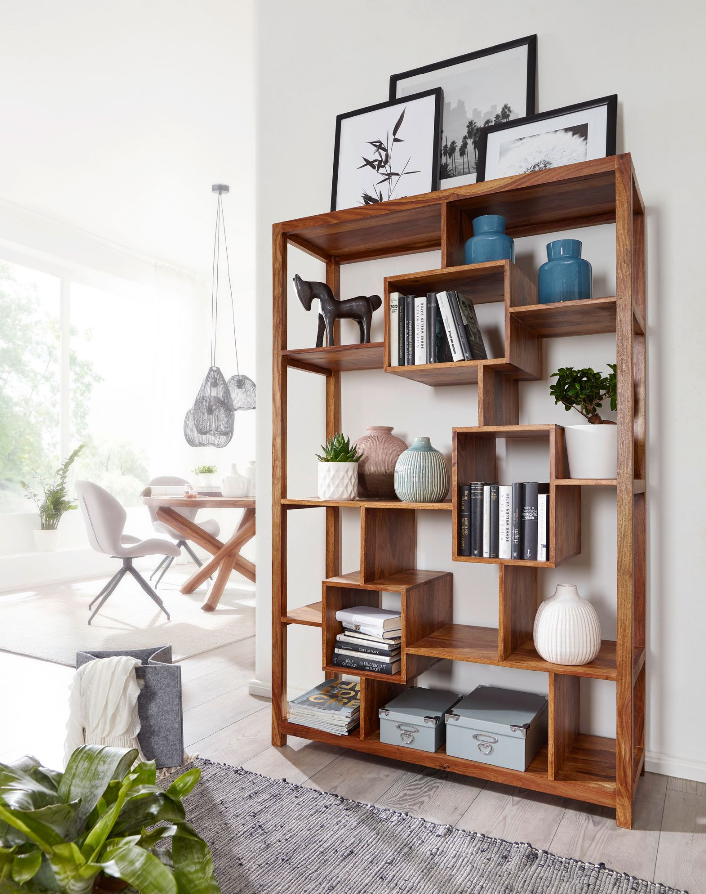 FineBuy Bücherregal Massiv-Holz  x cm Wohnzimmer-Regal