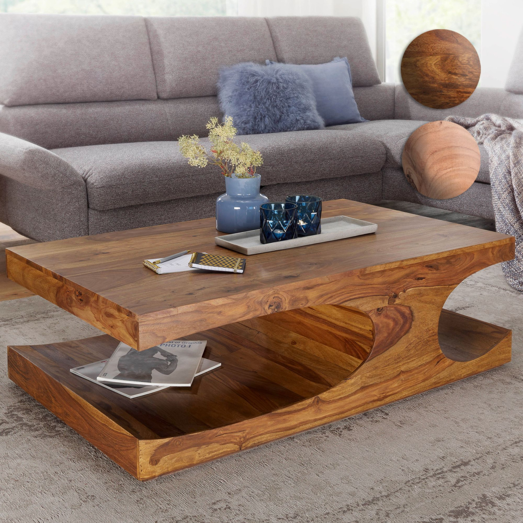 FineBuy Couchtisch Massivholz  cm breit Wohnzimmertisch