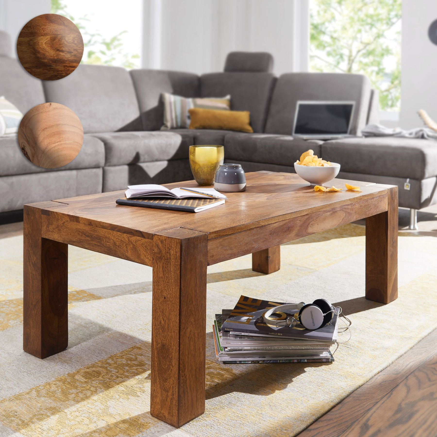 Massiver Couchtisch PATAN  cm Holz Tisch Massiv Wohnzimmertisch